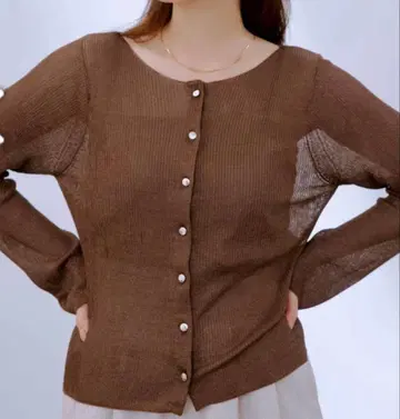 cohina 라메 시어 가디건 상의 브라운