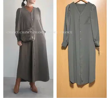 새상품 스타일 델리 워셔블 원피스 V넥 퍼프 슬리브