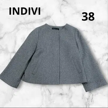 [ INDIVI ] 인디비 노카라 그레이 울 코트 38 숏 기장