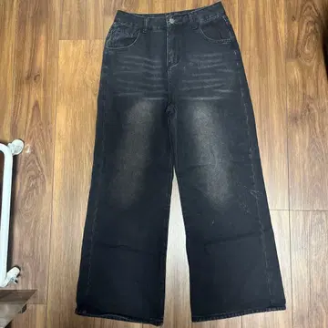 블랙 와이드 레그 데님 팬츠 M 사이즈