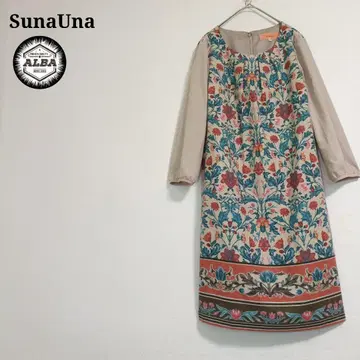 SunaUna 수나우나 원피스 꽃무늬 보태니컬 무늬 베이지 S 긴팔