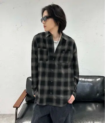 오버 실루엣 모듬 셔츠 블랙 계열 체크 긴팔 셔츠