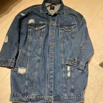 Bershka 데미지 가공 데님 자켓 롱 기장