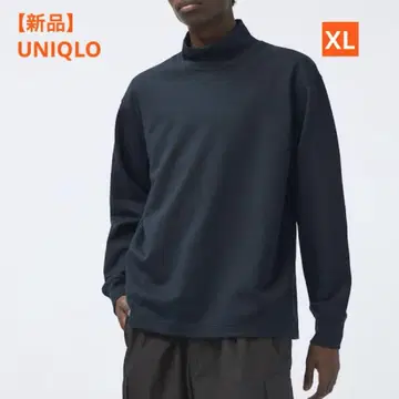 [ 새상품 ] 유니클로 브러쉬드 모크넥 T셔츠 네이비 XL