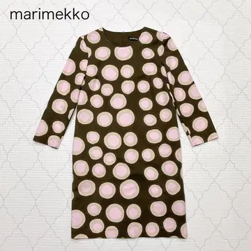 새상품급 marimekko 원피스 카키 면 코튼 도트