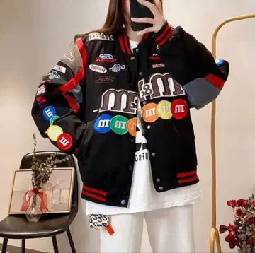 m&m 바시티 자켓 블랙/레드