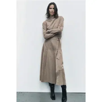 새상품급 ZARA 울 블렌드 미디 스커트 XL 상당 라이트 브라운