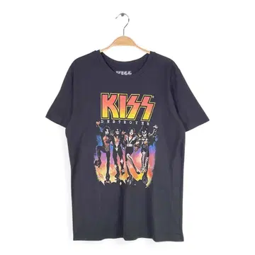 키스 락 T셔츠 밴드T 지옥의 군단 블랙 KISS 남성용 L 구제 의류