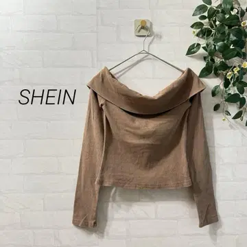 [ SHEIN ] 오프숄더 리브 니트 티셔츠 (S) 브라운