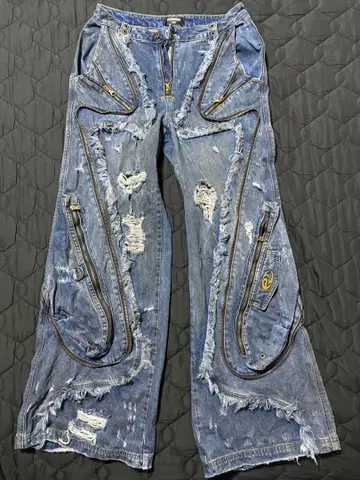 PERSONSOUL 데미지 가공 와이드 레그 데님