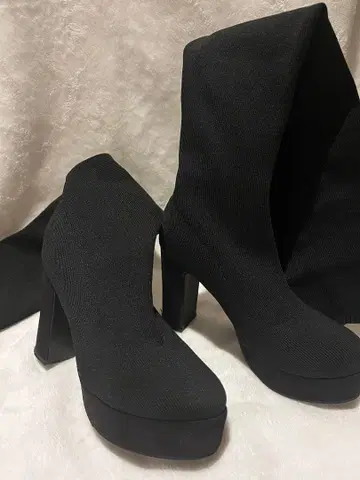 블랙 통굽 롱 부츠