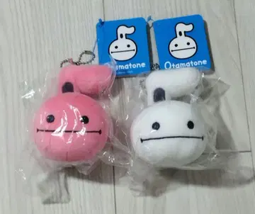 오타마톤 봉제 인형 키링 핑크 화이트