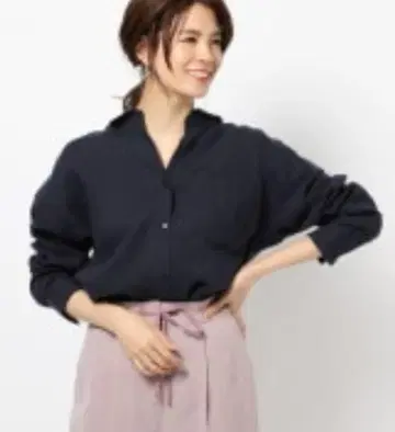 BABYLONE 다크 네이비 긴팔 셔츠