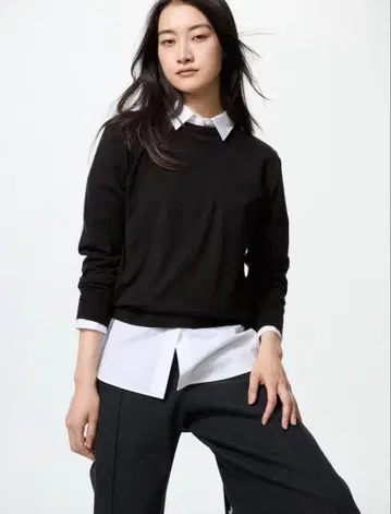 3XL 메리노 크루넥 스웨터 블랙 미사용