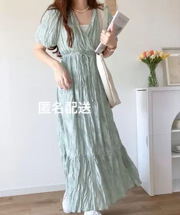 mily bilet 시어 자카드 꽃무늬 크링클 원피스 그린 S