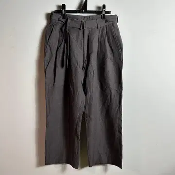 YOKE 벨티드 2턱 와이드 트라우저 린넨 팬츠 브라운