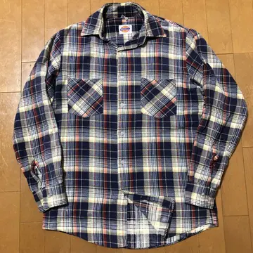 80s Dickies 플란넬 셔츠 프리넬 화이트 택 블루 체크