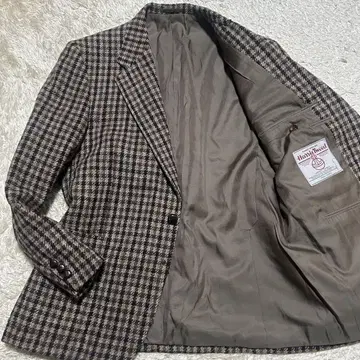 해리스 트위드 테일러드 자켓 체크 브라운 XL 상당 트위드