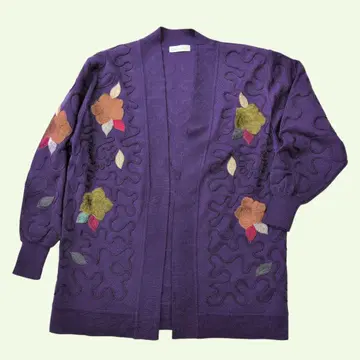 3D 플라워 니트 가디건 꽃무늬 퍼플 구제 의류 한국 레트로