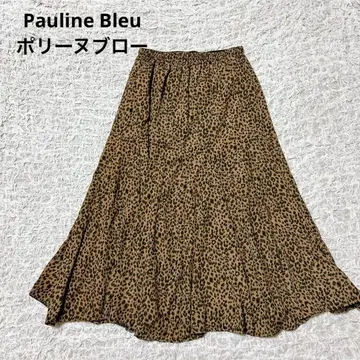 폴린느 블루 [Pauline Bleu] 레오파드 롱 플레어 스커트 F