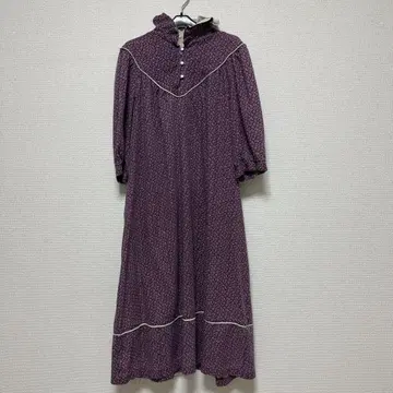 구제 의류 used 카라 부착 프릴 꽃무늬 긴팔 롱 원피스 보라색 퍼플