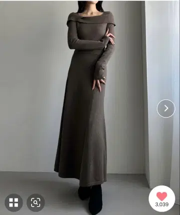 (유우네 콜라보) 아지메 오프숄더풍 니트 플레어 원피스 차콜 S