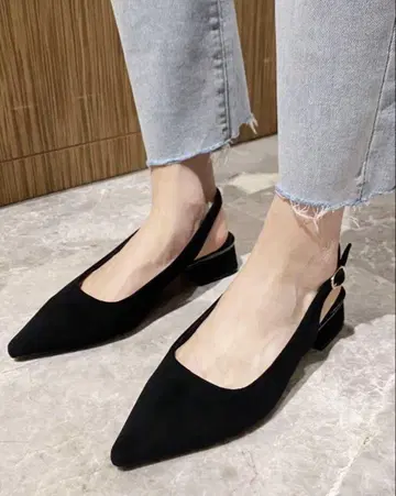 블랙 슬링백 펌프스 플랫 힐