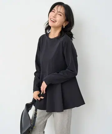 안피로 [세탁 가능/항균 방취] 페플럼 콤비 롱 T