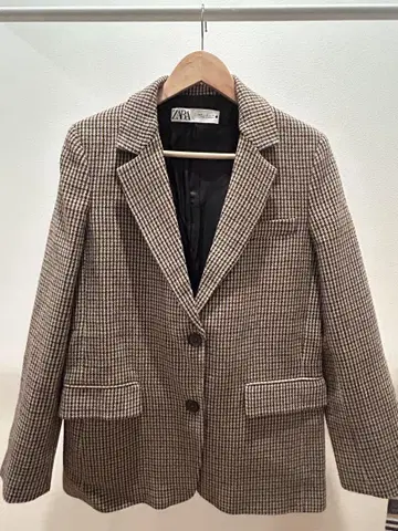 ZARA 브라운 체크 무늬 테일러드 자켓