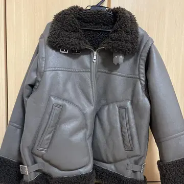 차콜 가죽 무스탕 코트