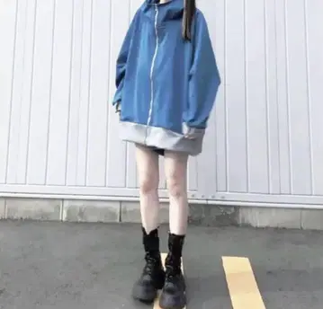 maonosuke 지퍼 후드티 블루 x 그레이