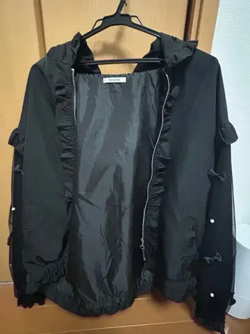 노에미 토끼 귀 후드 메니 펄 리본 블루종