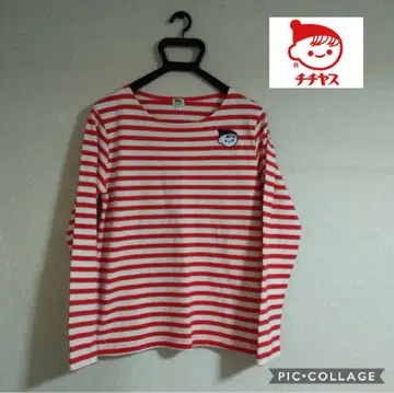 치치야스 롱T S 사이즈 빨간색과 화이트 스트라이프