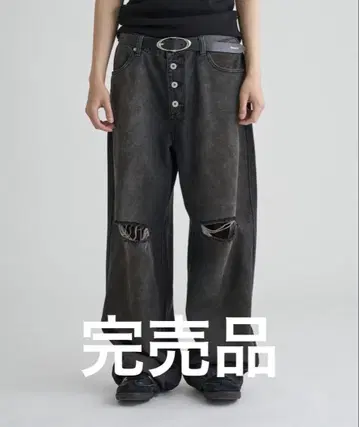 [ wish for ever ] 와이드 루즈 데미지 머드 데님 M 사이즈