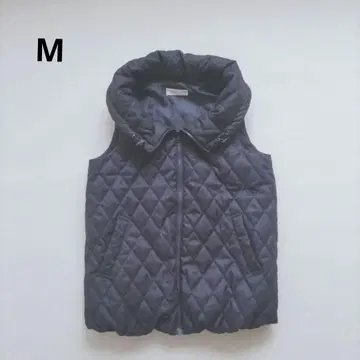 퀼팅 다운 베스트 데님 풍 하이넥 다크 블루 M