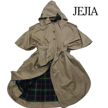 JEJIA 2way 안감 체크 벨트 에폴렛 부착 판초 이태리제