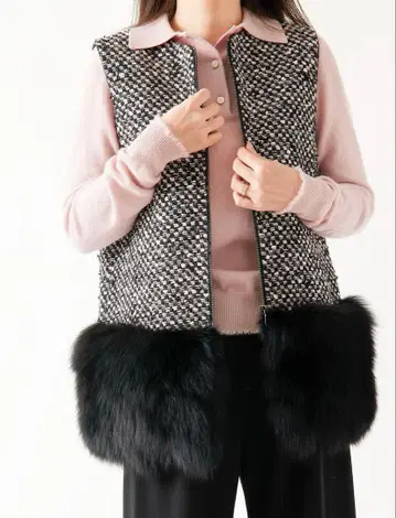 cccmalie 밑단 퍼 베스트 핑크 트위드