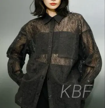 KBF 시어 자수 BIG 셔츠 레이스 셔츠 블랙