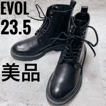 EVOL 블랙 레이스업 부츠 사이드 지퍼 하이컷 23.5cm