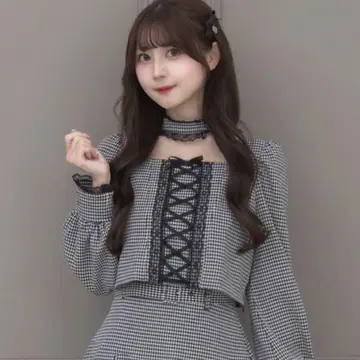 pium 레이스업 초커 상의 깅엄