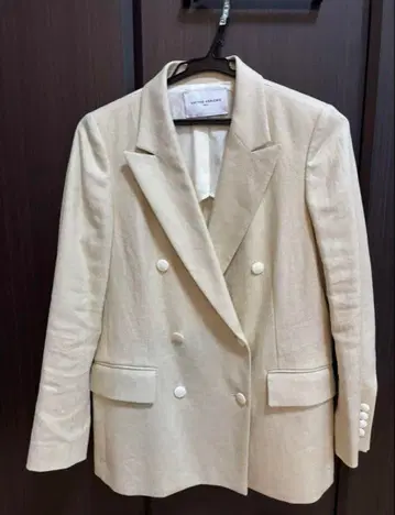 유나이티드 애로우즈 린넨 블레이저 더블 자켓 베이지 화이트 버튼 34