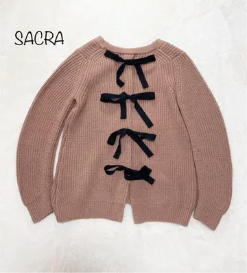 SACRA 로우게이지 니트 가디건 백리본