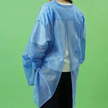 CYANTOKYO [ F ] 백 슬릿 메쉬 셔츠 블루 프리 사이즈
