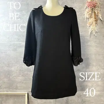 TO BE CHIC 펄 리본 튜닉 프릴 소매 블랙 40 사이즈
