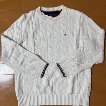TOMMY HILFIGER 화이트 케이블 니트 L 사이즈