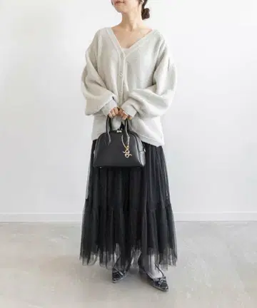 RANDA 스팽글 라메 혼방 니트 가디건 화이트