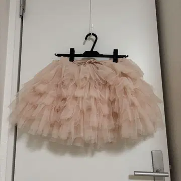 프릴 장식 베이지 핑크 튤 미니 스커트