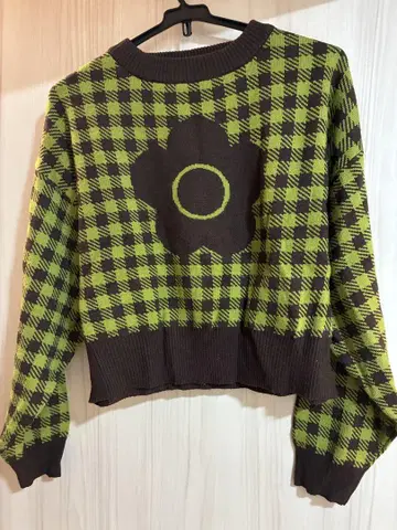 MARY QUANT 체크 무늬 꽃 모티브 니트