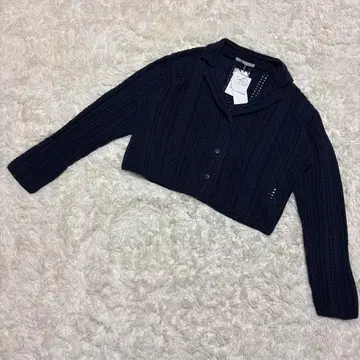 KBF 미사용 새상품 네이비 크롭 가디건 시스루 니트 긴팔
