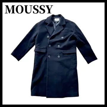 MOUSSY 더블 버튼 코트 네이비 트리콜로르 라인 성숙 캐주얼